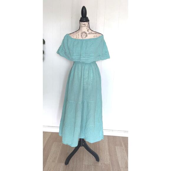 Mexican Peasant Off Shoulder Midi Dress Pastel Colors Beach One Size (Fits S-XL) - Picture 5 of 8